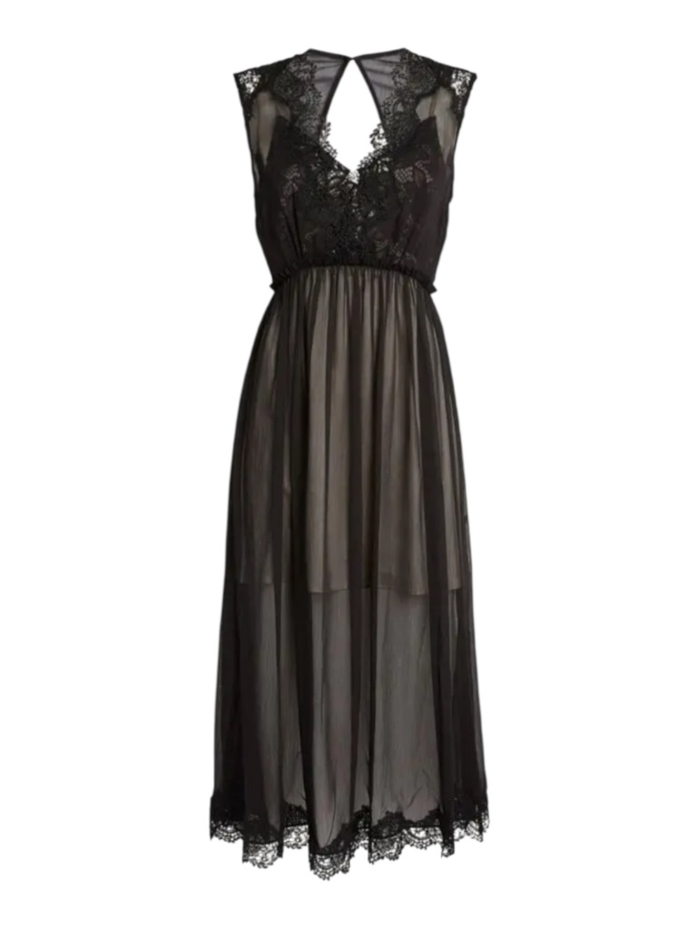 Allsaints Sara Black Lace V-Neck Sheer Midi Dress Sz. 2 - Picture 7 of 16